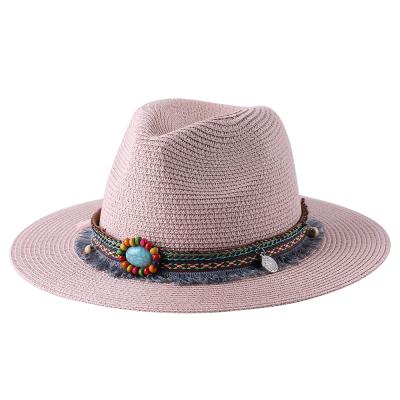 China Character Sun Hat Panama Visor Straw Hat Jazz Hat Foldable Beach Hat for sale