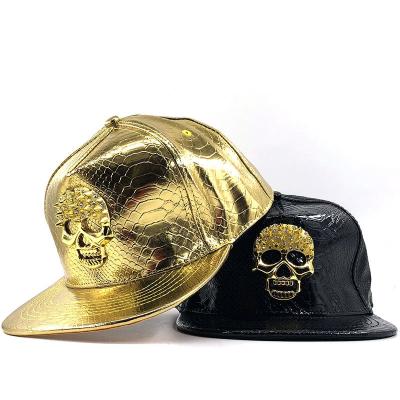 China Letter A Skull Dollar Symbol Metal Hip Hop Crocodile Logo Design Logo Snake Skin Snapback Leather Hat for sale