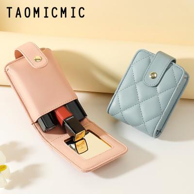 China TAOMICMIC Vintage Portable Lipstick Box With Mirror Makeup Bag Mini Diamond Embroidered Lipstick Card Bag for sale