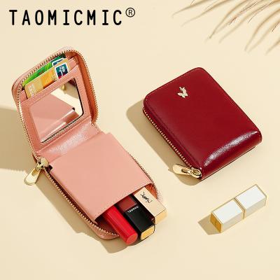 China TAOMICMIC Fashon Waterproof Lipstick Box Square PU Leather Makeup Organizer Case With Mirror Lip Sticks PU Leather Holder Cosmetic Bag for sale