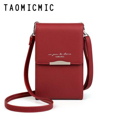 China Lovely Cartoon Printing TAOMICMIC Double Pockets Mobile Phone Cute Animal Outdoor Women PU Leather Cross - Body Mini Sling Bag Mobile Phone Bag Cute Makeup Bag for sale