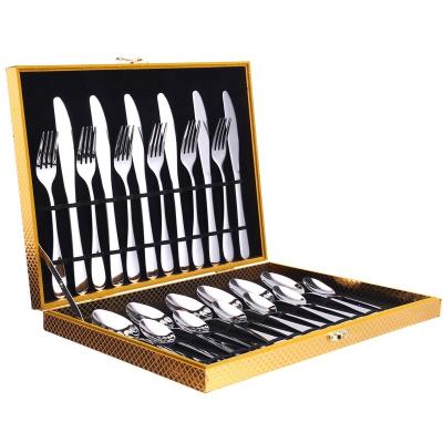 China Wholesale Hotel Restaurant 24pcs Cutlery Travel Viable Set Stainless Steel Dinnerware Spoon Fork And Knife Sets With Wooden Case Set for sale