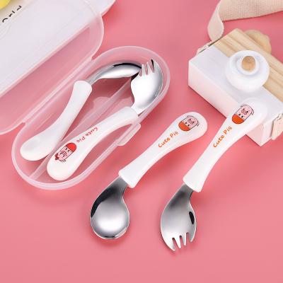 China Wholesale Portable Food Grade Cartoon Design Printing 304 Handle Stainless Steel Kids Spoon And Fork Cutlery Set With Portable Case for sale