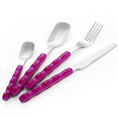 China Viable Factory Wholesale Plastic Handle Silverware Spoon Forks And Knives Stainless Steel Plastic Cutlery Set Luxury Hotel Flatware for sale