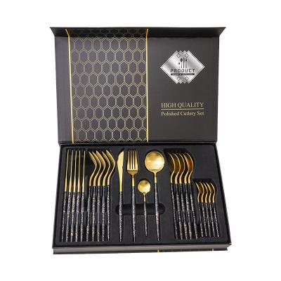 China Manufacturer Wholesale 24pcs Matte Cutlery Set Stainless Steel Portugal Flatware Viable Set For Wedding With Gift Box for sale