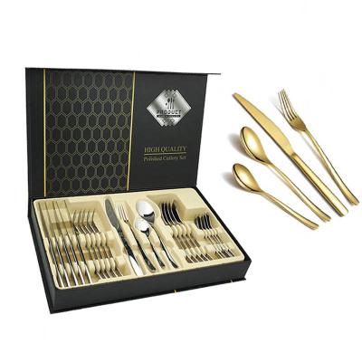 China Sustainable 24pcs Gold Silverware Flatware Set Colorful Stainless Steel Cutlery Set For 6 People Gift Sets With Premium Box for sale