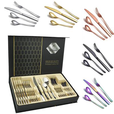 China Wholesale 24pcs Viable Flatware Set Custom Metal Stainless Steel Cutlery Set Knife and Fork Spoon Teaspoon Set with Gift Box for sale