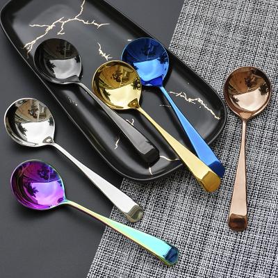 China Viable Creative Colorful Korean Coffee Gold Stainless Steel Food Grade Spoon Round Cup Spoon for sale