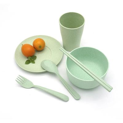 China Viable Wheat Straw Tableware Portable Heat Insulation and Drop Proof Cups Bowls and Saucers Sets Dinnerware Sets for sale