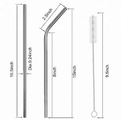 China Sustainable Reusable Stainless Steel Straws BPA Free Metal Drinking Straw Sets Boba Straw With Brush And Bag for sale