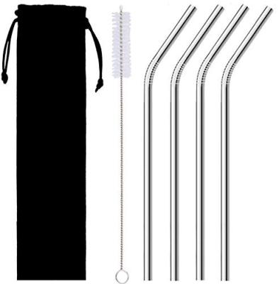 China Sustainable Custom Reusable Cocktail Stainless Steel Metal Drinking Straws Sets Tea Straws With Cleaning Brush In Cloth Bag for sale