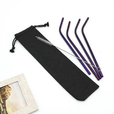 China Wholesale Custom Viable Colorful Stainless Steel Drinking Straw Luxury Metal Logo Drinking Straw Set with Cleaning Brush in Cloth Bag for sale