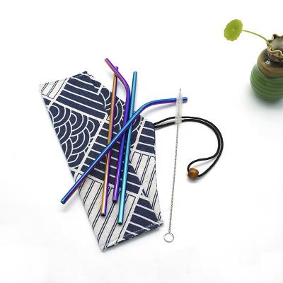 China Reusable Colorful Stainless Steel Straw Set Viable Custom 304 Metal Drinking Straw 6mm With Brush And Pouch for sale