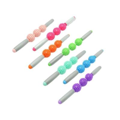 China 2021 Hot Selling EVA Handle /Hedgehog Ball Body Yoga Stick Spike Ball Hedgehog Ball Relax Muscle Roller Massage Stick Fascia Stick for sale