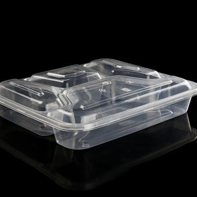 China Sustainable Customizable Disposable Plastic Rectangular Clear Lunch Box 4 Compartments Take Out Food Box for sale