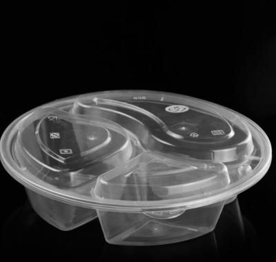 China Sustainable PP Round Plastic Food Container 3 Compartment Divided With Lid Compartmented Food Container for sale