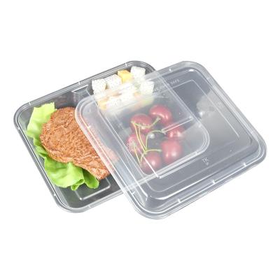 China Black Square Viable Plastic Food Packaging Take Away 3 Compartment Disposable Food Container for sale