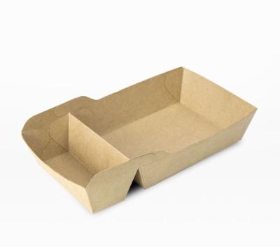 China New Style Disposable Brown Kraft Paper Lunch Box 2 Compartment Food Storage Containers for sale