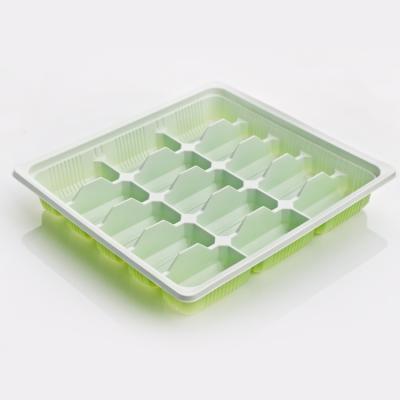 China Household Use Green Color Dumpling Box Plastic Food Storage Container With Lids For Fresh Dumpling Storage for sale