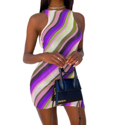 China Top Quality Breathable Slim Fit Casual Summer Plus Size Bodycon Stripe Dress Women for sale