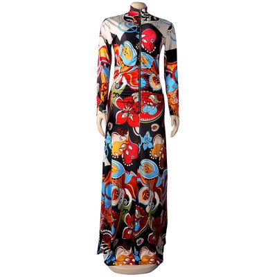 China Casual Print Washable Loose Breathable Summer Long Sleeve Maxi Dresses Women for sale