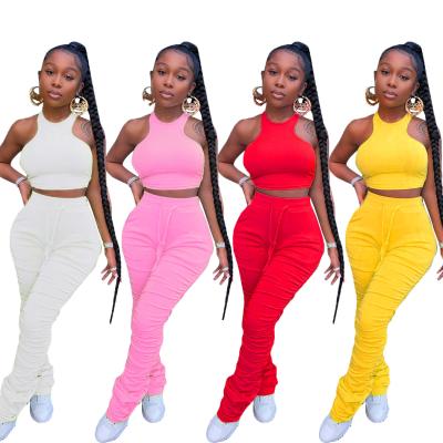 China Rx-a010 Anti-wrinkle Street Fashion Casual Pleated Flare Pants Fits Womens Clothing Top Set Women Summer 2 Piece Sets for sale