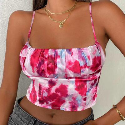 China Hot Sale Design Breathable Digital Sleeveless Fashion Tank Top Casual Crop Tops Slim Skinny Basic Halter Tie Dye Backless Crop Tops for sale