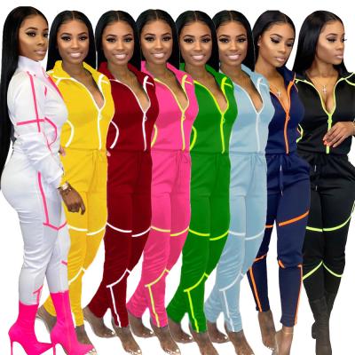 China Casual Breathable Fashion Long Sleeve Pants Set Women Stripe Two Piece Set With Zippers Fall 2021 Women Clothes for sale