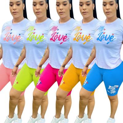 China Summer Fashion Breathable Leisure Outfits Women Clothing Letter Printing T-shirts Shorts Casual Two Piece Set for sale