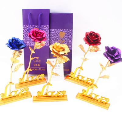 China Europe 26cm Galaxy Roses 24k Artificial Flowers Valentine's Day Gift Gold Present With Certification Light Shake for sale