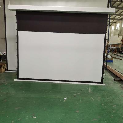 China 100 Inch Electric Grade In Ceiling Motorized Tag Tension Screen Ceiling Hidden Projector Screen for sale