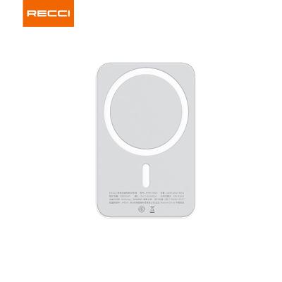 China Recci New Mini Original Portable Magnetic Suction 15W Outdoor Ultra Thin Wireless Charger Battery Power Bank for sale