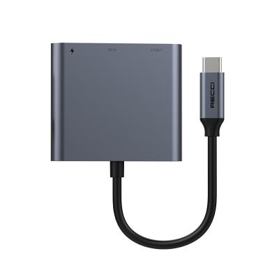 China Mobile Devices Computer .desk Recci 3 in 1 Multiport Type C to Type-C Type 4K USB C 3.0 HUB Adapter HUB H D M I Cable for Computer in Desk for sale