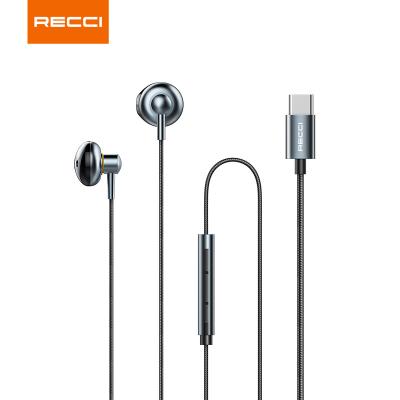 China Metal Material Durable High Quality Type-c Recci In-Ear HD Call Earphones With MIC And Volume Button For iPhone, Samsung, Huawei for sale