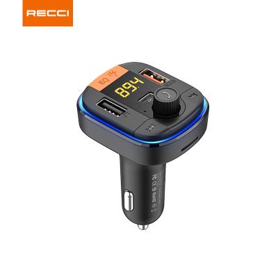 China Reeci Multifunctional FM Transmitter For Car Tooth USB TF Card U Disk Double Car Adapter QC 3.0 Palladium MP3 Player Kit Car Charger Blue for sale