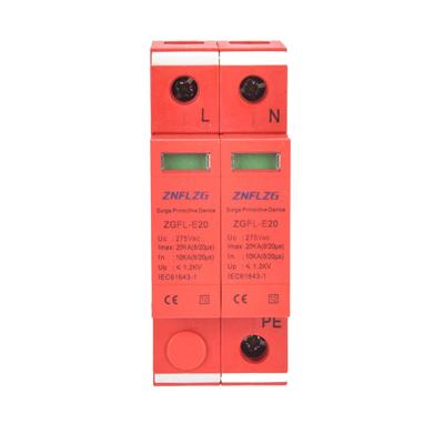 China Lightning PV Device SPD Surge Protector Solar Arrester 275VAC 2p ZGFL-E20- 2p Red for sale