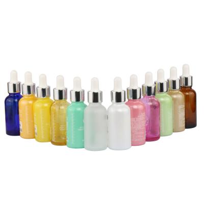 China Personal Care in Current Wholesale Pastel Color 30ml 1oz Pink White Yellow Green Glass Bottle with Dropper Serum Lotion Essential Oil Packaging for sale