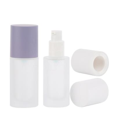 China 2021 Cosmetic Container 30ml 40 Lotion Cover 100 120ml Purple With Pump Round Matte Glass Bottles for sale