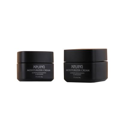 China Premium Cube 30ml 50ml Wide Mouth Lotion Glass UV Matte Black Cosmetic Facial Cream Jar Personal Care With Black Lid for sale