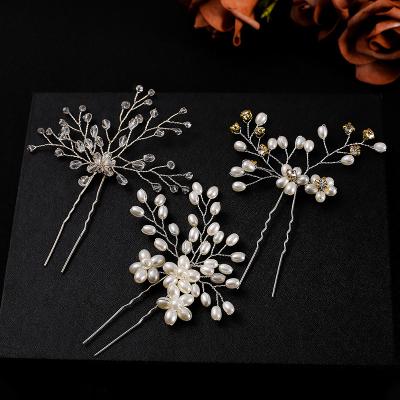 China *Bridal Hair Pins Bridal Gold Custom Logo Hairpin Crystal Hair Jewelry Wholesale Handmade Pearl Hair Jewelry for sale