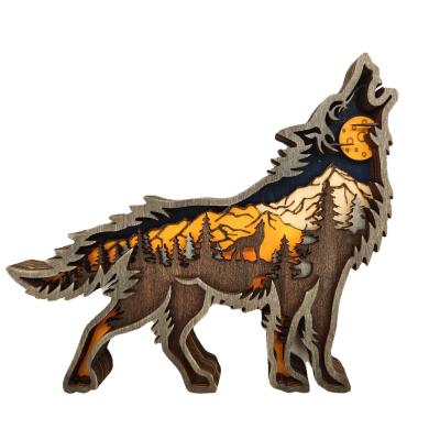 China Europe 3d Carving Creative Home Wood Crafts Decoration Wood Accessories Animals Carving Wolf Diy Products for sale