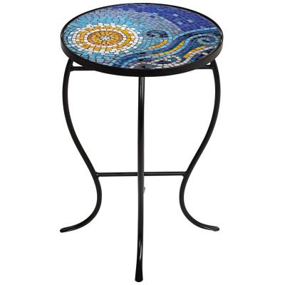 China Modern Outdoor Round Mosaic Black Iron Table Multi Colored Metal Pattern Design Table For Garden Beach for sale