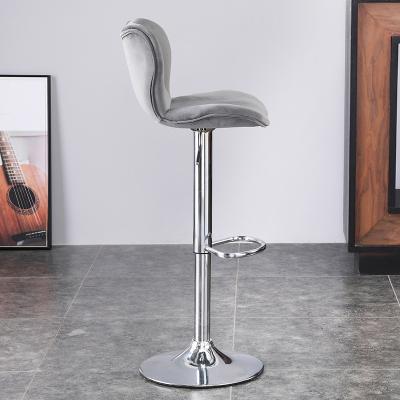 China Modern Design Stainless Steel Velvet Contemporary Traditional Luxury Bar Chair Adjustable Bar Stool High With Foot Plate for sale