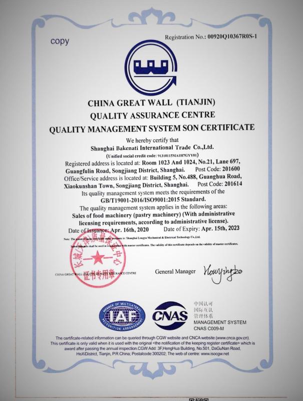 ISO9001 - Shanghai Bakenati International Trade Co., Ltd.