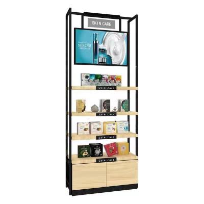 China Corrosion Protecion Modern Design Cosmetic Perfume Store MDF Display Rack Wooden Store Cabinet for sale