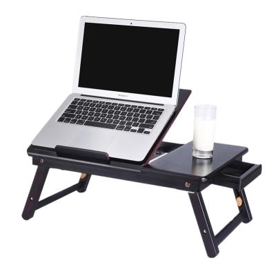 China Eco-Friendly Adjustable Black Color Bamboo Desktop Cable Management Tray Foldable Laptop Desk for sale