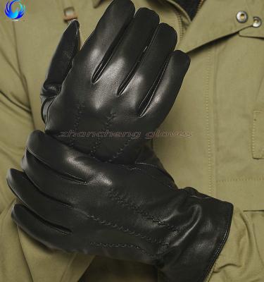 China 2016 Hot Selling Soft Hot Men's Super Black Genuine Fur Lined Sheepskin Leather Gloves for sale