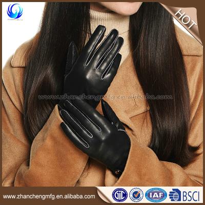 China 2016 New Touch Screen Style Ladies Cashmere Striped Black Genuine Sheepskin Touch Leather Gloves for sale