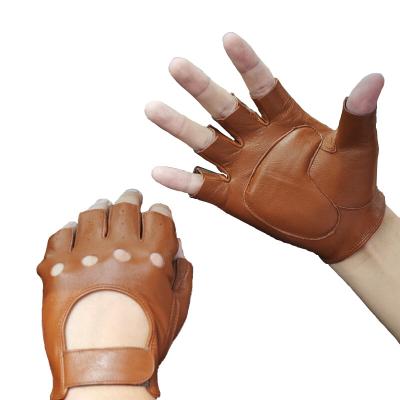 China Plain Custom High Quality Men's Fingerless Movable Sheepskin Leather Gloves Unlined for sale