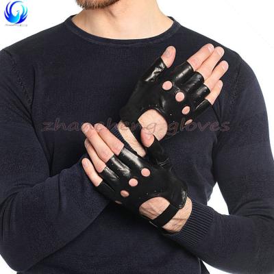 China Cheap high quality men's unlined black fingerless sheepskin training leather gloves for sale